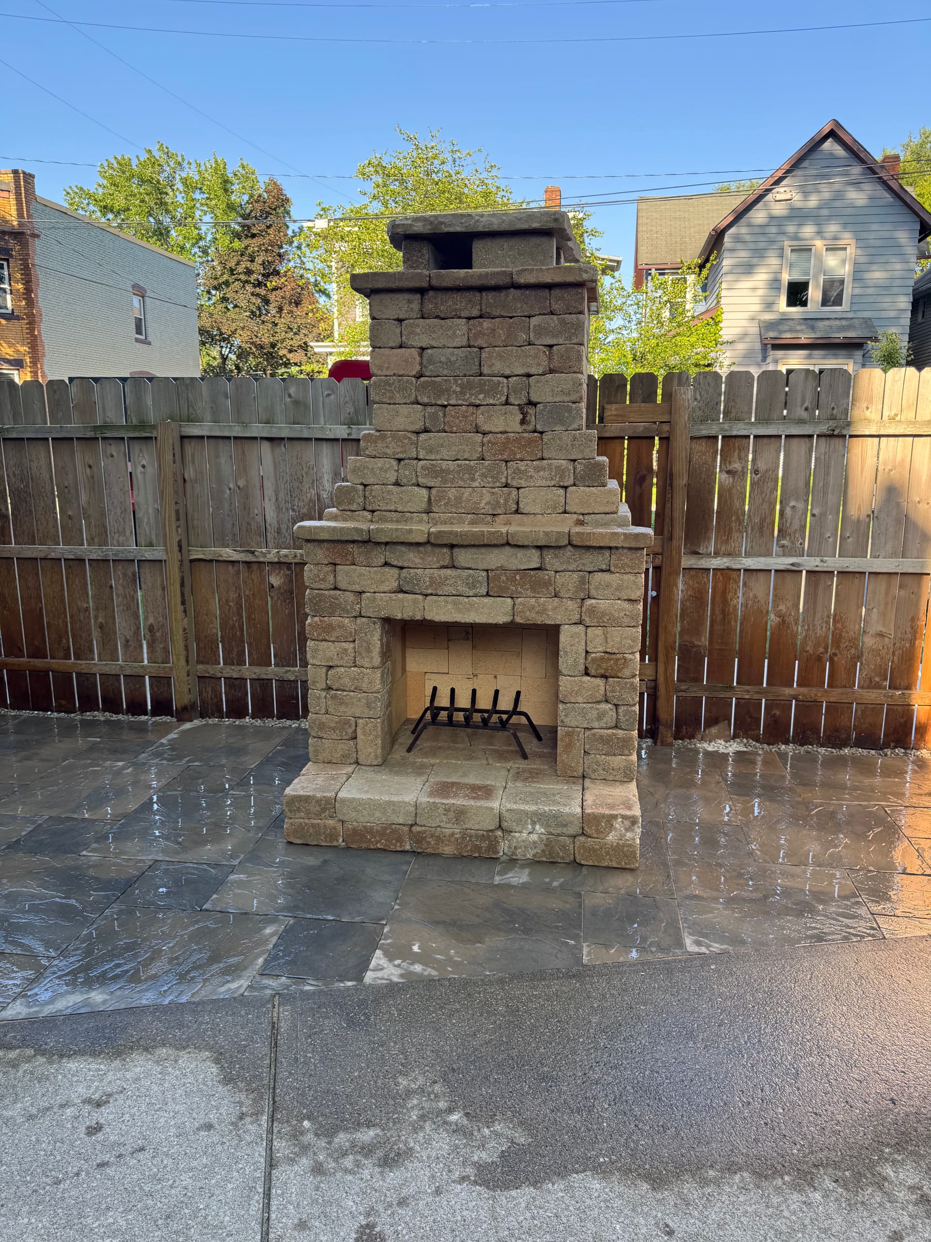 Custom Stone Fireplace and Patio Built from a Bare Backyard